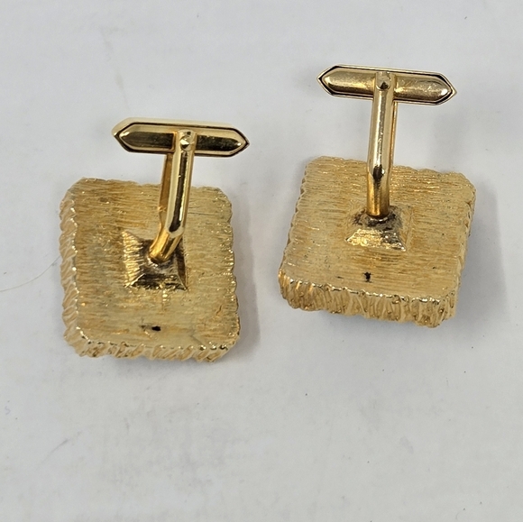 VINTAGE 1960S GOLD TONE BLUE RIVOLI CUFFLINKS MENSWEAR CLASSIC 1" SQUARE MCM - Picture 7 of 11
